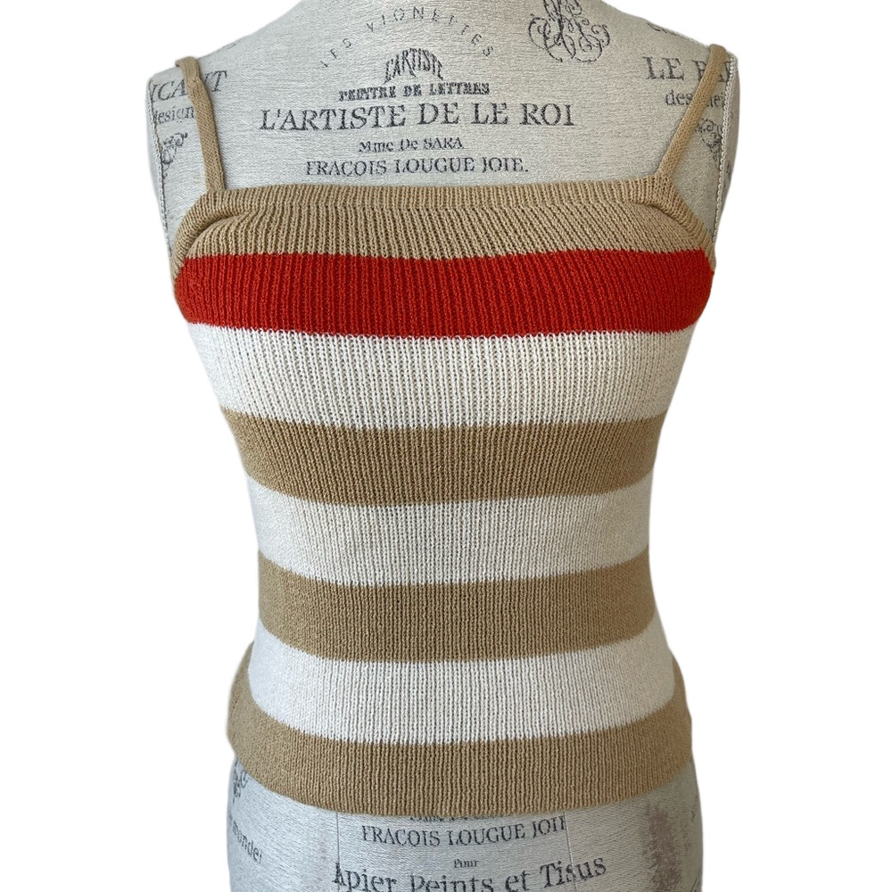Vintage St. John Knit Tank – Red & Beige Striped – Size S
